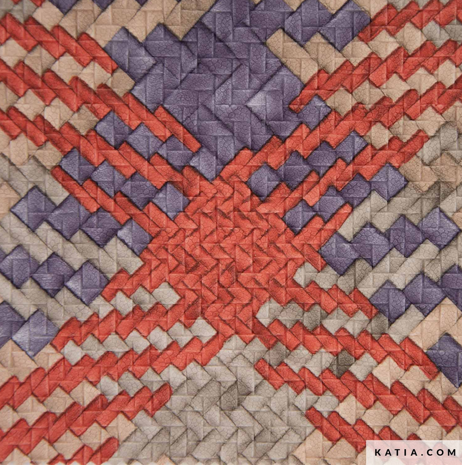 Kunstleer met zigzagpatroon in oranje/lila- Katia